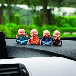 Resin Colorful 4 Buddha Monk Figurines Showpiece for Home and Car Interior Decor (Multicolour, Standard), Set of 4/4 Pic