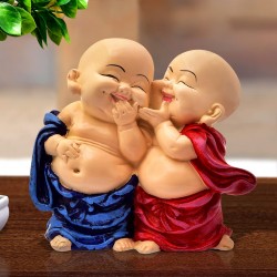 Handcrafted Resine Little Laughing Buddha Monk Sculpture | Showpiece for Home Décor and Office, Blue