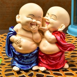 Handcrafted Resine Little Laughing Buddha Monk Sculpture | Showpiece for Home Décor and Office, Blue