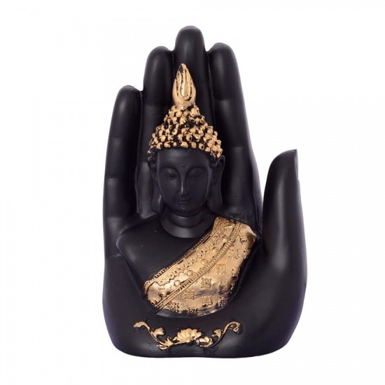 Golden Handcrafted Palm Buddha Polyresin Showpiece