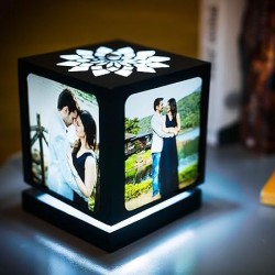 Anniversary Gift - Nostalgia Flora - Rotating Photo Lamp (Black - Medium) Acrylic, LED