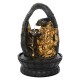 Polyresin Golden Brown Ganesha Tabletop Indoor 3 Artistic Steps Water Fountain for Living Room Home Decor with Speed Controller Pump & LED