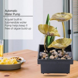 Tabletop Fountains Metal Water Fountain Home Decor Ornaments With Waterfall Desktop Leaf Fountains Deep Basin & Natural River Rocks Indoor Zen Relaxation For Decor Office Living Room Bedroom Gift