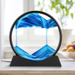 3D Dynamic Sand Art Liquid Motion, Moving Sand Art Picture Round Glass 3D Deep Sea Sandscape in Motion Display Flowing Sand Frame Relaxing Desktop Home Office Work Decor (7 inch) (Blue)