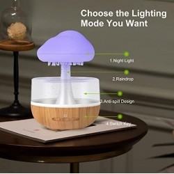 Cloud Raindrop Humidifier, Cloud Rain Diffuser, Mushroom Waterfall Lamp, Anxiety and Stress Relief, Mushroom lamp, Improves Sleep & Focus, Relaxing Sound (Rain Cloud)