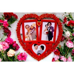 Heart Shaped Wall Hanging Photo Frame Collage For Wall Decoration, Bedroom, Living Room and Hall | Color - Red, (35x35 cm) | Best Gift For Couples, Valentine's Day, Wedding Anniversary