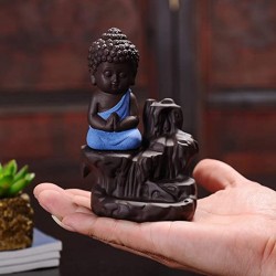 Buddha Monk Idol Backflow Smoke Conical Fountain Incense Stick Dhoop Batti Stand Holder with 15 Dhoop Cones