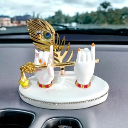 Mini Krishna Hand Flute Idol for Car Dashboard and Office Table Showpiece Gift | Resin, White