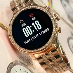 Gen 8 Pro Rose-Gold Diamond Edition Stainless-Steel Women Bluetooth Calling/Sleep Monitor/Sedentary Reminder/Gift Smartwatch with Wireless Charging and Amoled Display